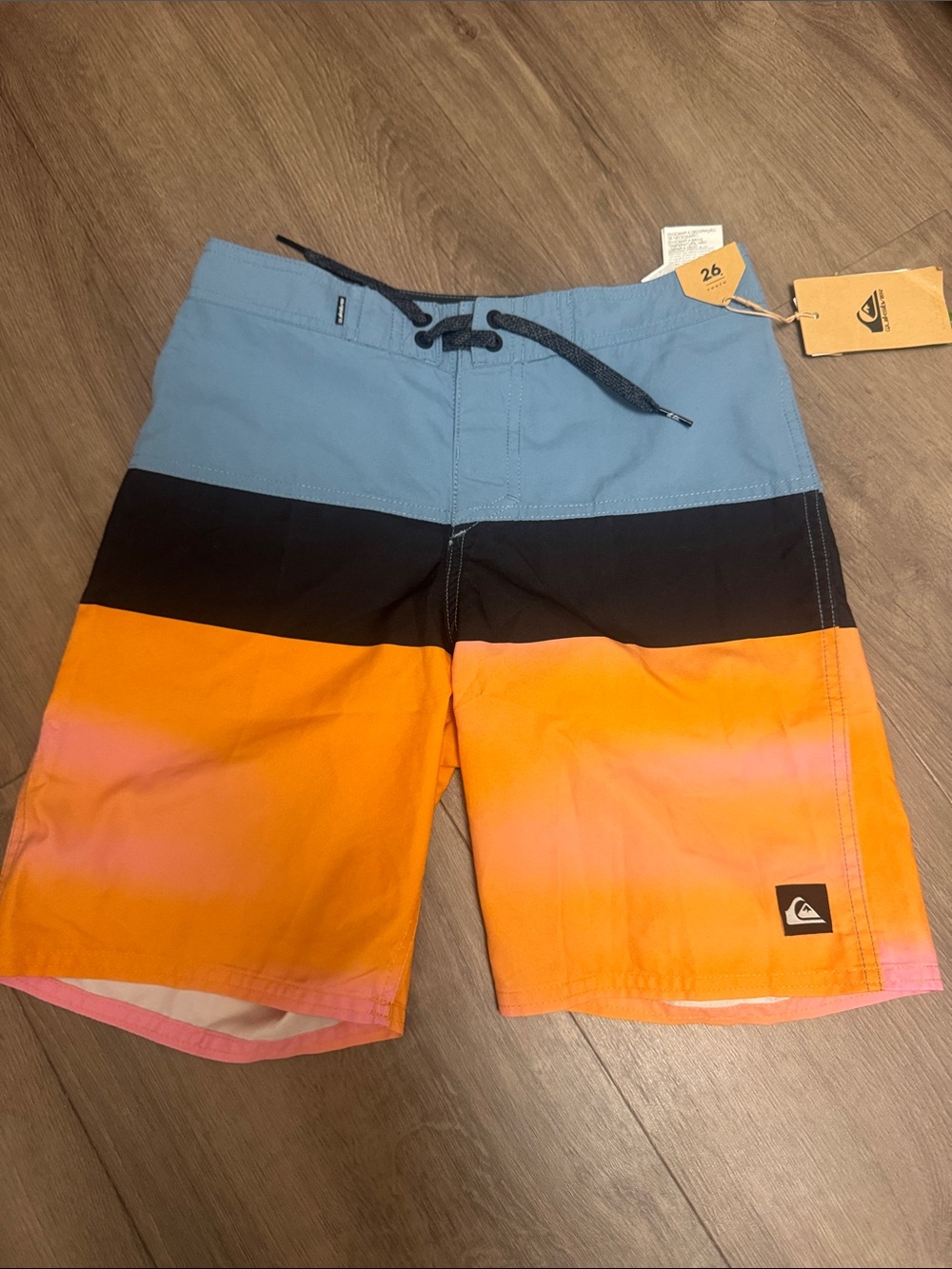 Quiksilver boys Colorblock Shorts in Light Blue, Black, Orange